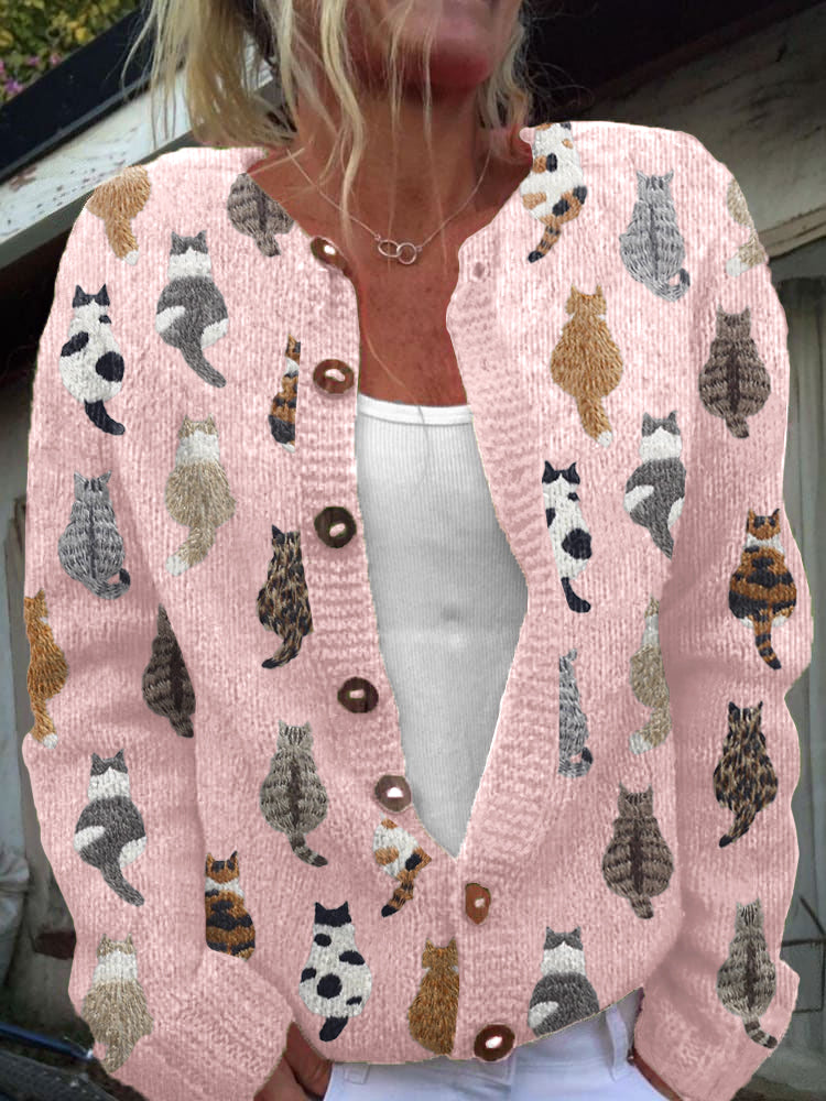 Sophie | Cosy Cat Print Cardigan