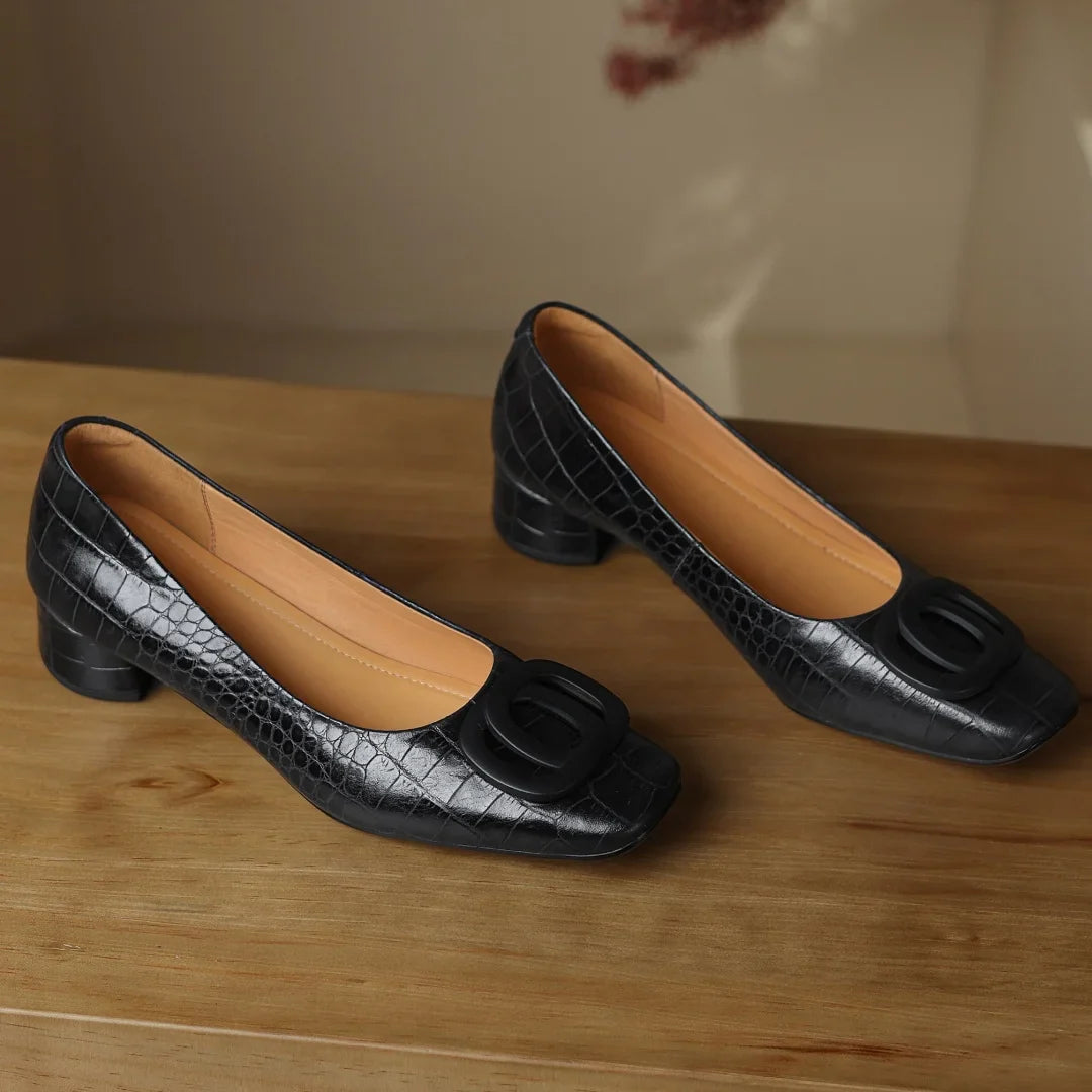 Hollis | Leather Buckle Low Heel Pumps