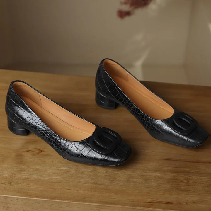 Hollis | Leather Buckle Low Heel Pumps