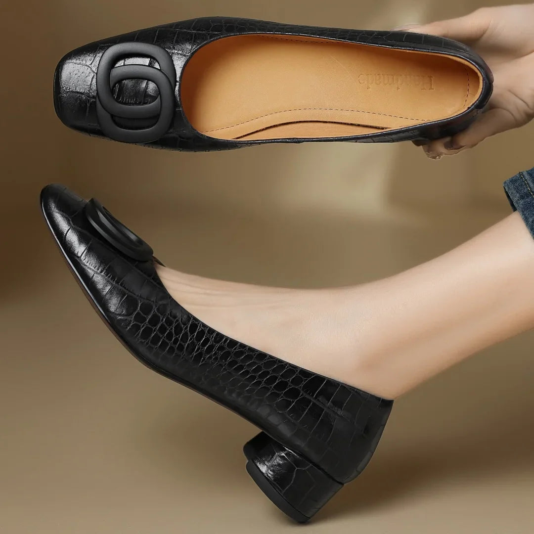Hollis | Leather Buckle Low Heel Pumps