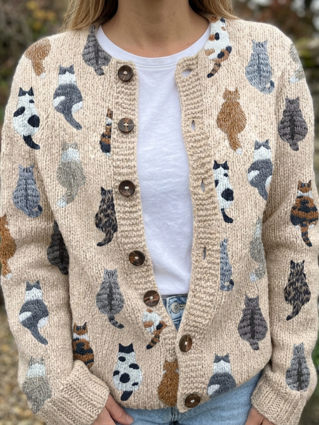 Sophie | Cosy Cat Print Cardigan