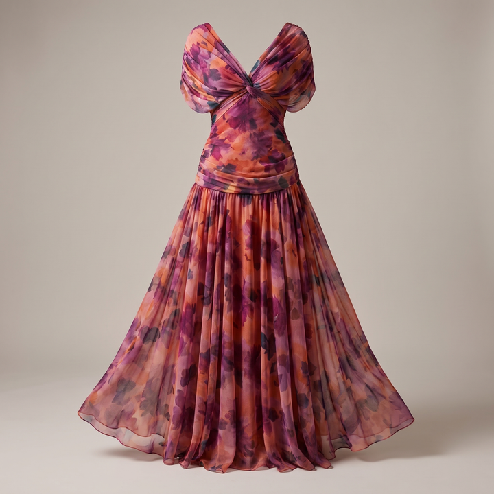 GRACEFUL V-NECK PARTY DRESS