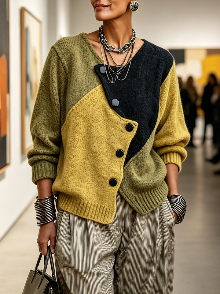 Charlotte | Cosy Asymmetric Colour Block Knit Jumper