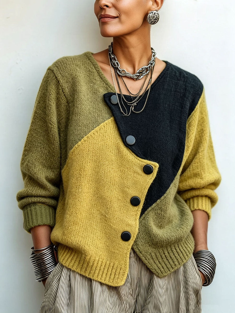 Charlotte | Cosy Asymmetric Colour Block Knit Jumper